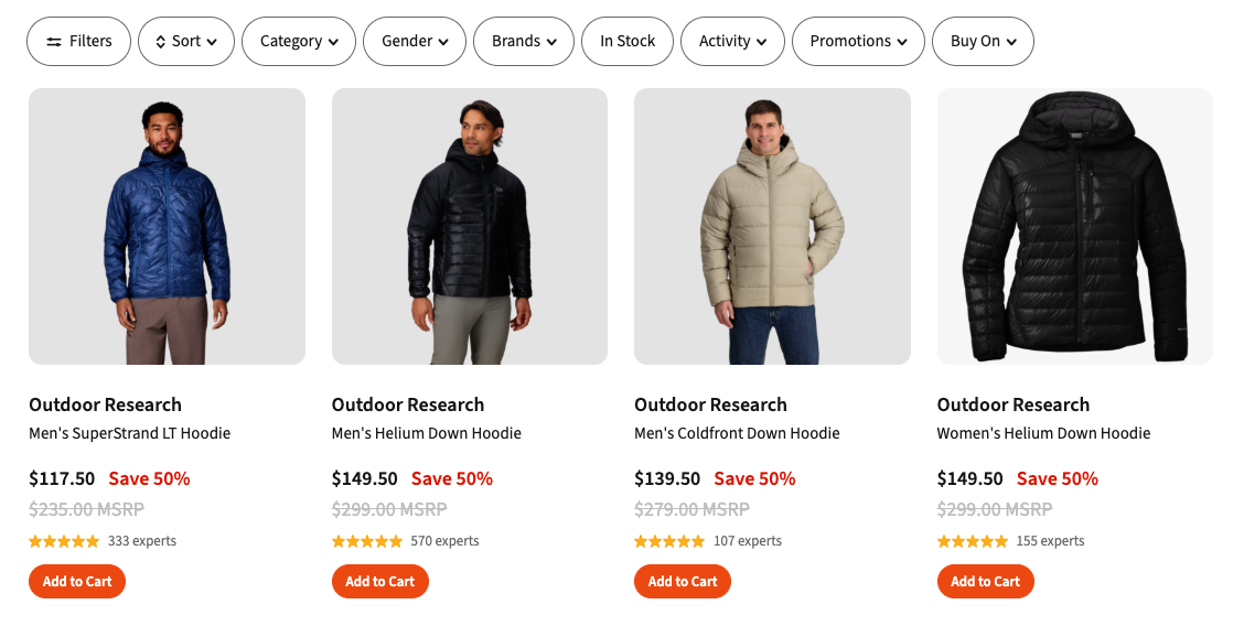 Product listing with an extra product column