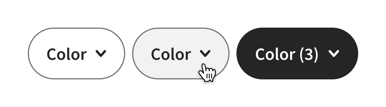 Default, hover, and selected filter pill states