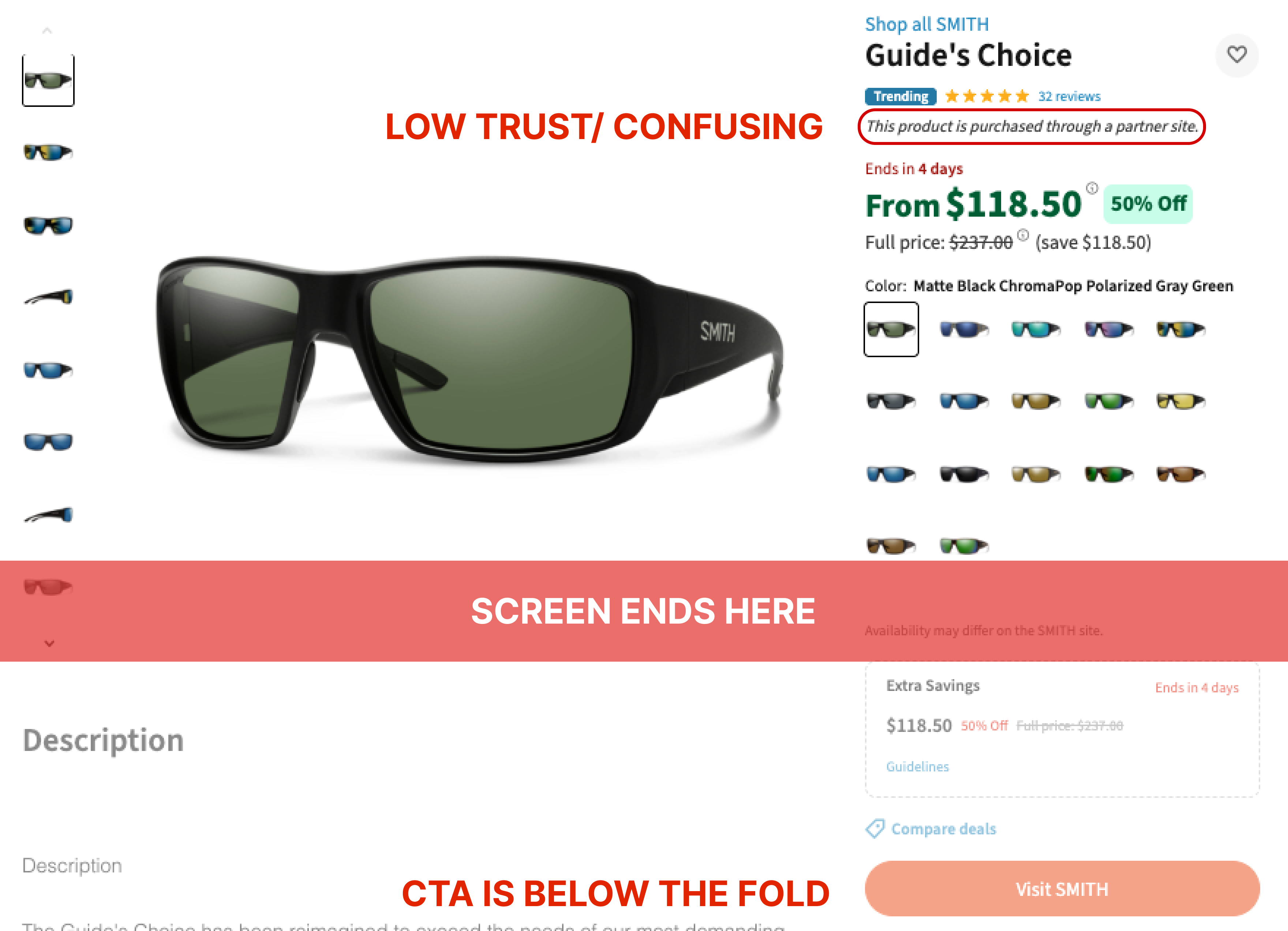 The original redirect experience with annotations